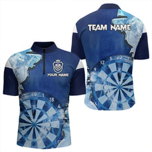 Load image into Gallery viewer, Blue Icy Light Darts Polo &amp; Quarter Zip Custom Dart Shirts For Men, Cool Darts Team Jerseys TDM3462