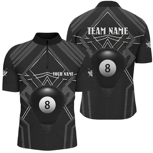 Personalized Black Billiards Jerseys Men Quarter-Zip Shirts, 8 Ball Pool Billiards Outfit TDM1278