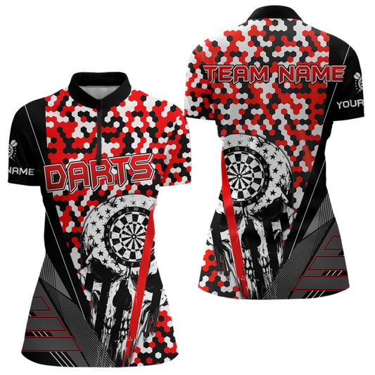 Personalized Red Camo Skull Dart Shirts For Women Custom Funny Skull Dart Jerseys Polo & 1/4 Zip TDM3770