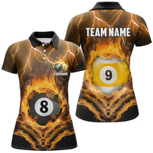Load image into Gallery viewer, Billiard 8 Ball &amp; 9 Ball Fire Lightning Women Polo &amp; 1/4 Zip Shirts Custom Billiard Jersey |Yellow TDM1643
