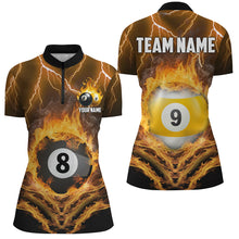 Load image into Gallery viewer, Billiard 8 Ball &amp; 9 Ball Fire Lightning Women Polo &amp; 1/4 Zip Shirts Custom Billiard Jersey |Yellow TDM1643