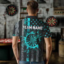 Load image into Gallery viewer, Custom Turquoise Grunge Us Flag Patriotic Darts Shirt For Men, Retro Darts Board Darts Team Jerseys TDM1648