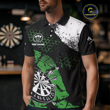 Load image into Gallery viewer, Retro Black Green Grunge Pattern Darts Polo, Quarter Zip Custom Men Dart Shirt Team Dart Jersey TDM4039