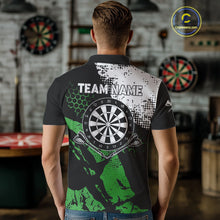 Load image into Gallery viewer, Retro Black Green Grunge Pattern Darts Polo, Quarter Zip Custom Men Dart Shirt Team Dart Jersey TDM4039