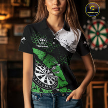 Load image into Gallery viewer, Retro Black Green Grunge Pattern Darts Polo, Quarter Zip Custom Women Dart Shirt Team Dart Jersey TDM4039