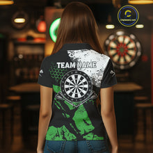Load image into Gallery viewer, Retro Black Green Grunge Pattern Darts Polo, Quarter Zip Custom Women Dart Shirt Team Dart Jersey TDM4039