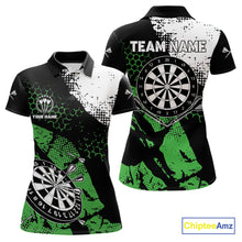 Load image into Gallery viewer, Retro Black Green Grunge Pattern Darts Polo, Quarter Zip Custom Women Dart Shirt Team Dart Jersey TDM4039