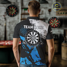 Load image into Gallery viewer, Retro Black Blue Grunge Pattern Darts Polo, Quarter Zip Custom Men Dart Shirt Team Dart Jersey TDM4040