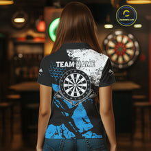 Load image into Gallery viewer, Retro Black Blue Grunge Pattern Darts Polo, Quarter Zip Custom Women Dart Shirt Team Dart Jersey TDM4040