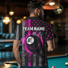 Load image into Gallery viewer, Custom Pink Grunge US Flag Patriotic Billiard Shirts For Men, Retro 8 Ball Pool Billiard Jersey TDM4045
