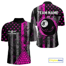 Load image into Gallery viewer, Custom Pink Grunge US Flag Patriotic Billiard Shirts For Men, Retro 8 Ball Pool Billiard Jersey TDM4045