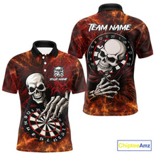 Load image into Gallery viewer, Personalized Orange Funny Skeleton Darts Shirt For Men Custom Skull Darts League Team Jersey TDM4396