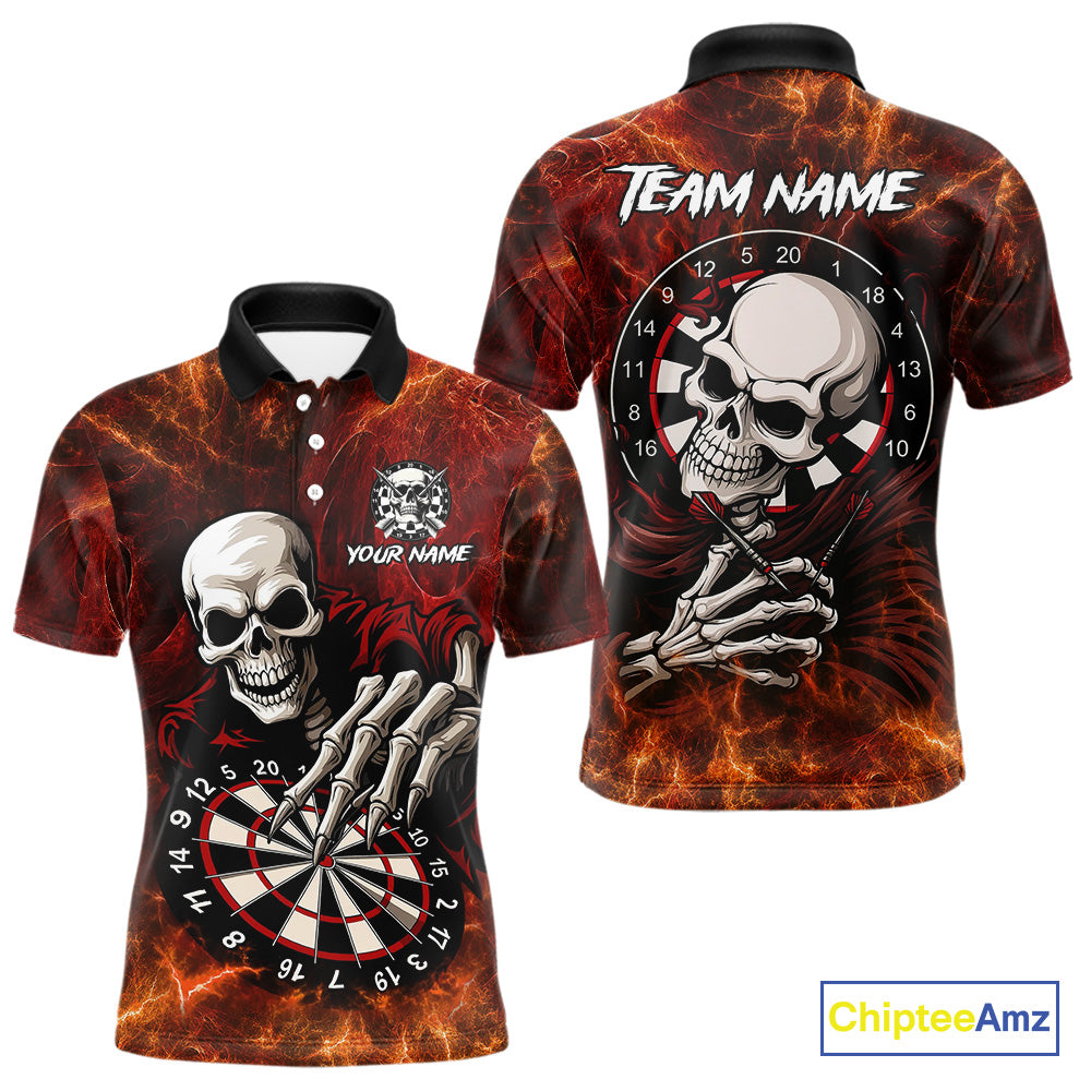 Personalized Orange Funny Skeleton Darts Shirt For Men Custom Skull Darts League Team Jersey TDM4396