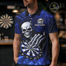 Load image into Gallery viewer, Personalized Blue Funny Skeleton Darts Shirt For Men Custom Skull Darts League Team Jersey TDM4397