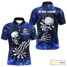 Load image into Gallery viewer, Personalized Blue Funny Skeleton Darts Shirt For Men Custom Skull Darts League Team Jersey TDM4397