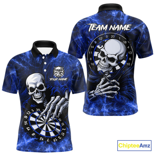 Personalized Blue Funny Skeleton Darts Shirt For Men Custom Skull Darts League Team Jersey TDM4397