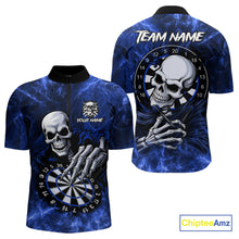 Load image into Gallery viewer, Personalized Blue Funny Skeleton Darts Shirt For Men Custom Skull Darts League Team Jersey TDM4397
