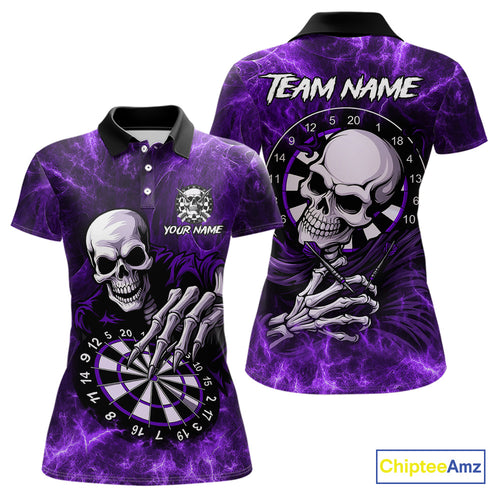 Personalized Purple Funny Skeleton Darts Shirt For Women Custom Skull Darts League Team Jersey TDM4398