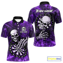 Load image into Gallery viewer, Personalized Purple Funny Skeleton Darts Shirt For Men Custom Skull Darts League Team Jersey TDM4398