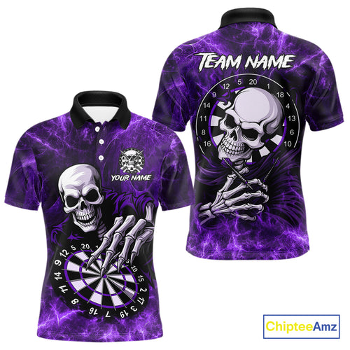 Personalized Purple Funny Skeleton Darts Shirt For Men Custom Skull Darts League Team Jersey TDM4398