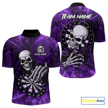 Load image into Gallery viewer, Personalized Purple Funny Skeleton Darts Shirt For Men Custom Skull Darts League Team Jersey TDM4398