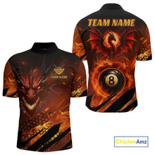 Load image into Gallery viewer, Personalized Orange Flame Dragon 8 Ball Billiard Shirt For Men, Pool Team Jersey Polo &amp; 1/4 Zip TDM4399