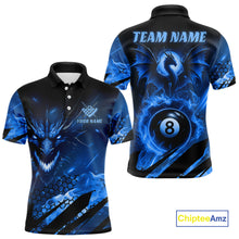 Load image into Gallery viewer, Personalized Blue Fire Flame Dragon 8 Ball Billiard Shirt For Men, Pool Team Jersey Polo &amp; 1/4 Zip TDM4400