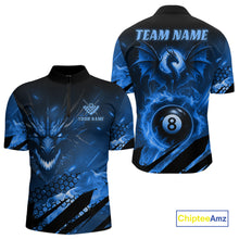 Load image into Gallery viewer, Personalized Blue Fire Flame Dragon 8 Ball Billiard Shirt For Men, Pool Team Jersey Polo &amp; 1/4 Zip TDM4400
