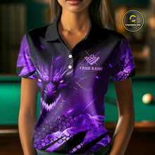 Load image into Gallery viewer, Personalized Purple Flame Dragon 8 Ball Billiard Shirt For Women, Pool Team Jersey Polo &amp; 1/4 Zip TDM4401
