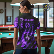 Load image into Gallery viewer, Personalized Purple Flame Dragon 8 Ball Billiard Shirt For Women, Pool Team Jersey Polo &amp; 1/4 Zip TDM4401