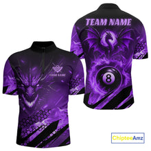 Load image into Gallery viewer, Personalized Purple Flame Dragon 8 Ball Billiard Shirt For Men, Pool Team Jersey Polo &amp; 1/4 Zip TDM4401