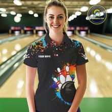 Load image into Gallery viewer, Personalized Colorful Paint Splash Bowling Shirt For Women, Funny Bowling Team Jersey Polo, 1/4 Zip TDM4637