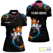 Load image into Gallery viewer, Personalized Colorful Paint Splash Bowling Shirt For Women, Funny Bowling Team Jersey Polo, 1/4 Zip TDM4637