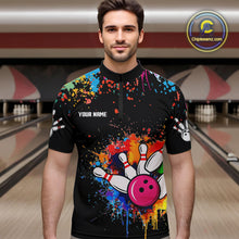 Load image into Gallery viewer, Funny Colorful Bowling Shirt For Men Custom Bowling Team Jersey Outfit Polo &amp; Quarter Zip |Black TDM4638