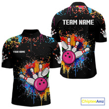 Load image into Gallery viewer, Funny Colorful Bowling Shirt For Men Custom Bowling Team Jersey Outfit Polo &amp; Quarter Zip |Black TDM4638