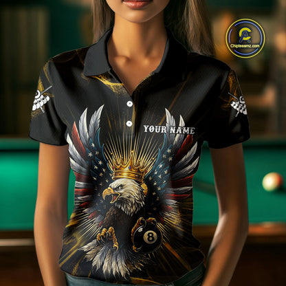 Personalized Crown American Flag Eagle 8 Ball Billiard Shirt For Women Custom Pool Team Jersey TDM5043