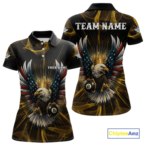 Personalized Crown American Flag Eagle 8 Ball Billiard Shirt For Women Custom Pool Team Jersey TDM5043