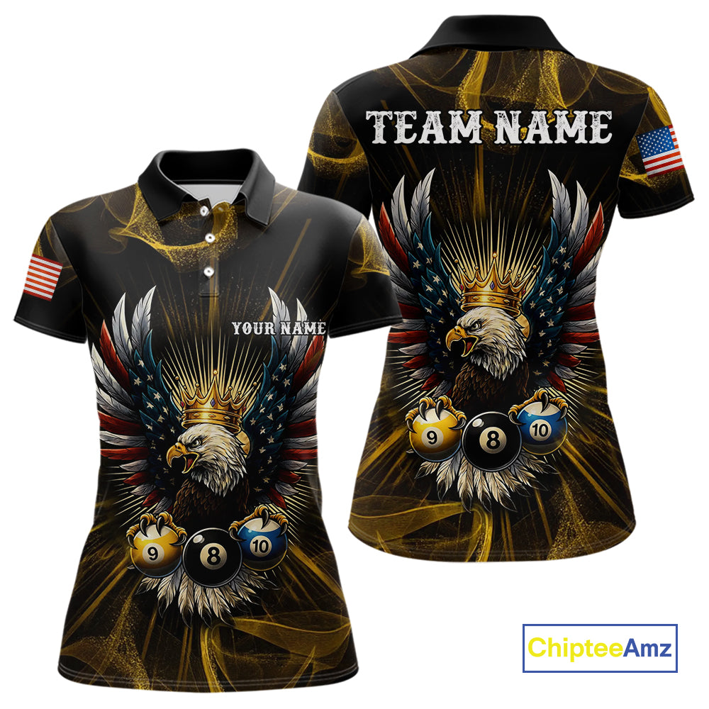 Personalized Crown American Flag Eagle 8, 9 & 10 Ball Pool Shirt For Women, Billiard Team Jersey TDM5044