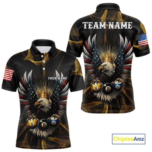 Personalized Crown American Flag Eagle 8, 9 & 10 Ball Pool Shirt For Men, Billiard Team Jersey TDM5044