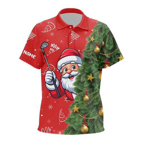 Red And Green Funny Christmas Santa Kid Golf Polo Shirts Custom Golfing Gifts For Christmas TDM3039