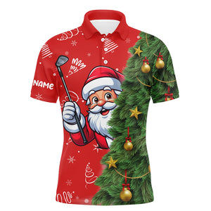 Red And Green Funny Christmas Santa Men Golf Polo Shirts Custom Golfing Gifts For Christmas TDM3039