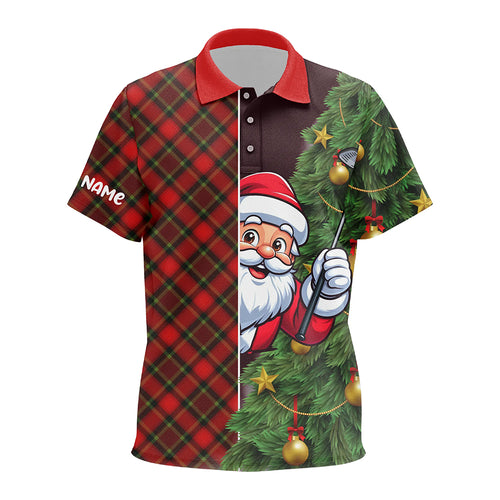 Funny Christmas Santa Red Argyle Pattern Custom Kid Golf Polo Shirt Best Christmas Golf Gifts Idea TDM3040