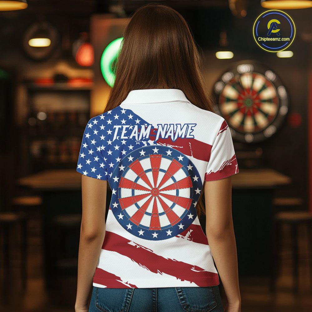 Personalized Dartboard American Flag Darts Shirt For Women, Patriotic Darts Jersey Polo & 1/4 Zip TDM5271