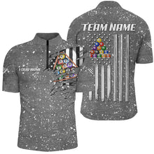 Load image into Gallery viewer, Personalized Grey Grunge American Flag Billiard Shirts For Men, Patriotic Billiard Pool Jerseys TDM3281