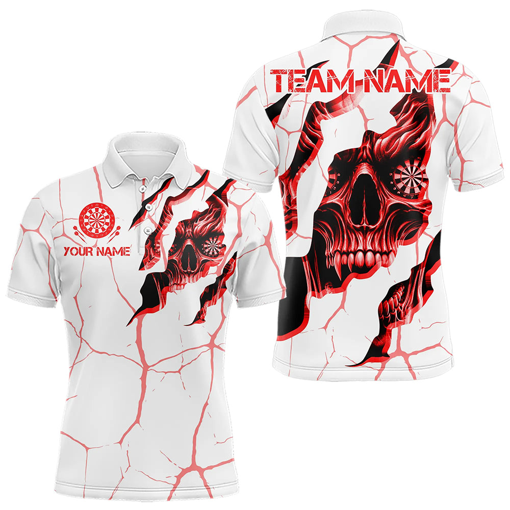 Personalized Skull White Red Grunge Darts Polo & Quarter-Zip For Men Custom Dart Team Jerseys TDM3467