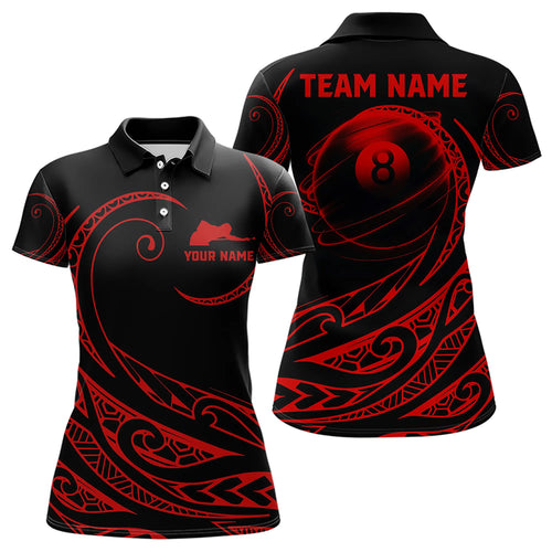 Black And Red 8 Ball Pool Tribal Pattern Women Billiard Polo & 1/4 Zip Custom Billiard Pool Jerseys TDM3472