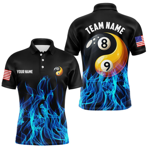 Blue Flaming Ying And Yang 8 Ball & 9 Ball Billiard Shirts For Men Custom Pool Billiard Jerseys TDM3617