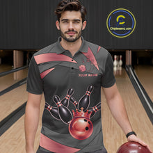 Load image into Gallery viewer, Black And Red Bowling Shirt For Men Custom Crown Bowling Jersey, Bowling League Polo &amp; 1/4 Zip TDM6380