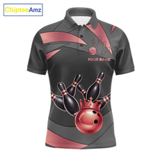 Load image into Gallery viewer, Black And Red Bowling Shirt For Men Custom Crown Bowling Jersey, Bowling League Polo &amp; 1/4 Zip TDM6380