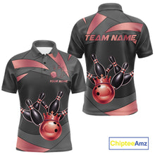 Load image into Gallery viewer, Black And Red Bowling Shirt For Men Custom Crown Bowling Jersey, Bowling League Polo &amp; 1/4 Zip TDM6380